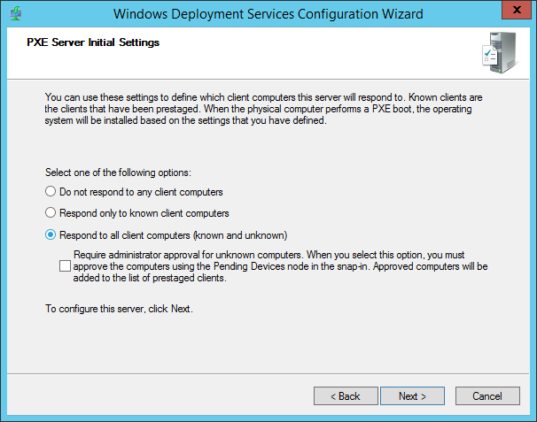Configure PXE response for Windows Deployment Services