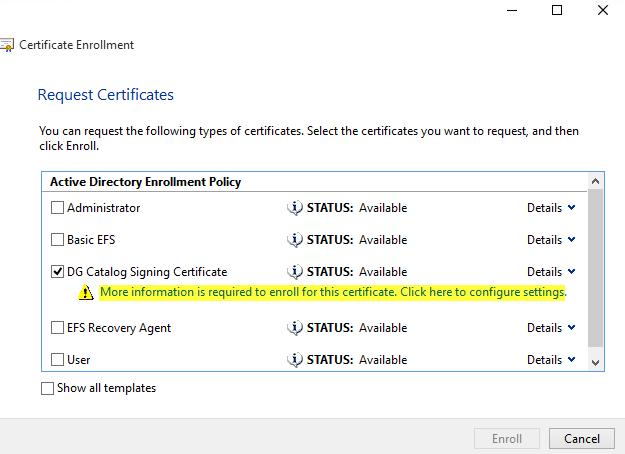 Request Certificates: more information required