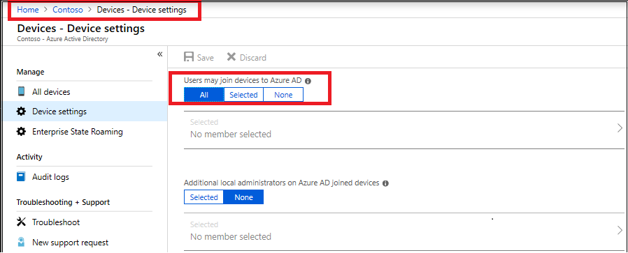 Azure AD device settings