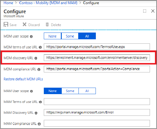 MDM discovery URL