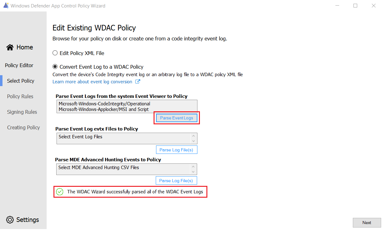 Parse WDAC and AppLocker event log system events
