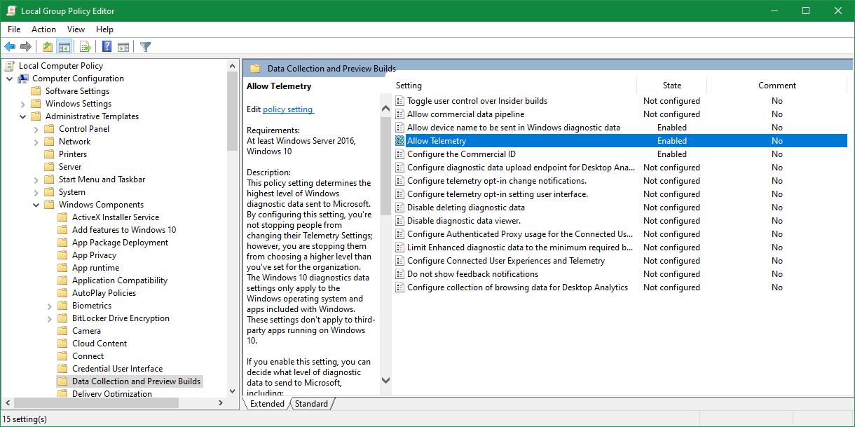 Allow Telemetry in Group Policy
