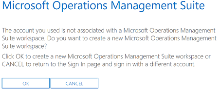OMS dialog with buttons to create a new OMS workspace or cancel