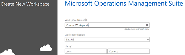 OMS Create New Workspace dialog