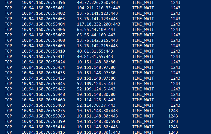 Screenshot of netstate command output.