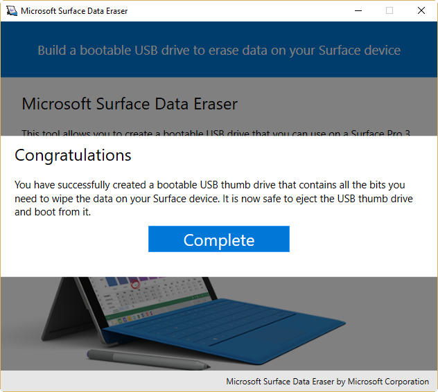 Surface Data Eraser USB creation process