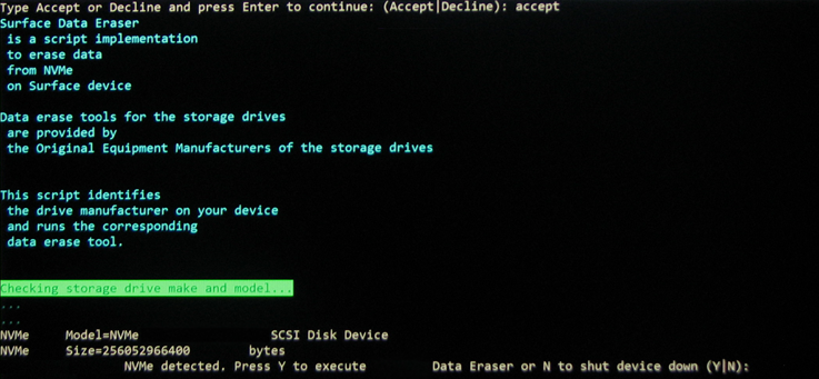 Partition to be erased is displayed