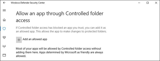 Screenshot of the add an allowed app button