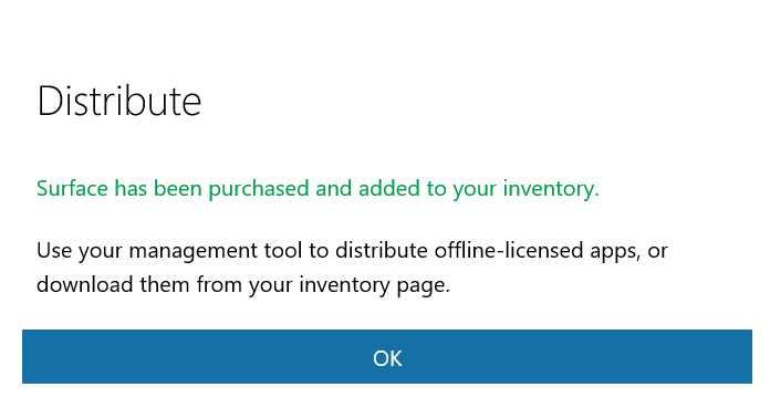 Offline-licensed app acknowledgement window