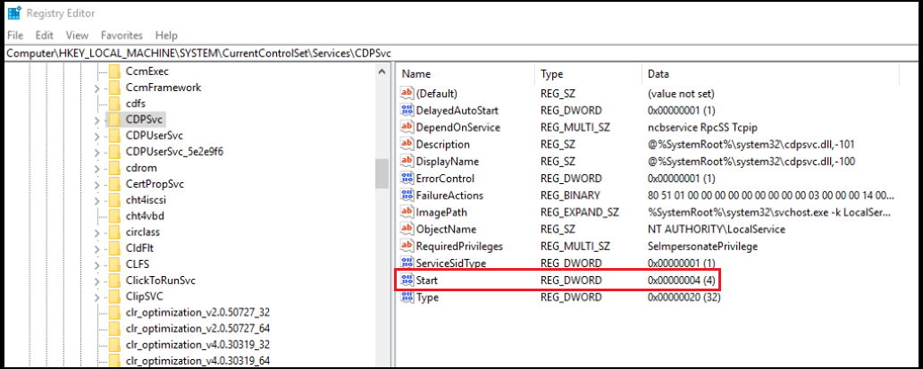 Using Regedit to change servive Starup Type