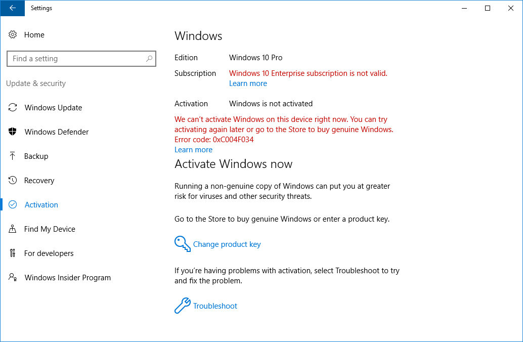 Windows 10 not activated and subscription not active