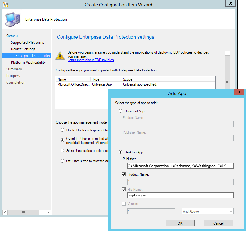 Create Configuration Item wizard, add a Classic Windows app
