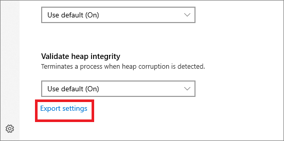 Highlight of the Export Settings option