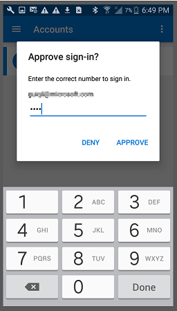 screenshot of the Approve sign-in screen in Microsoft Authenticator