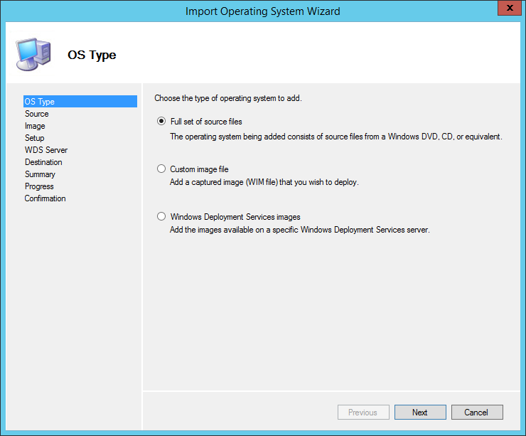 Import source files with the Import Operating System Wizard