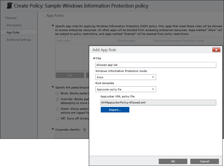 Microsoft Intune, Importing your AppLocker policy file using Intune
