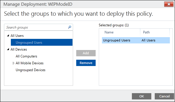 Microsoft Intune, Manage Deployment box used to deploy your linked VPN policy