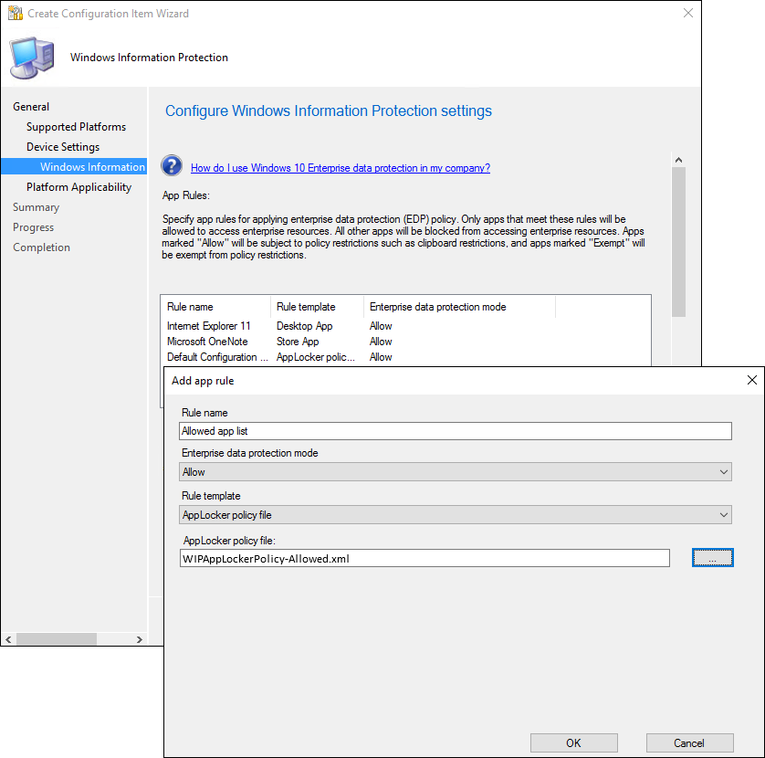 Create Configuration Item wizard, add an AppLocker policy