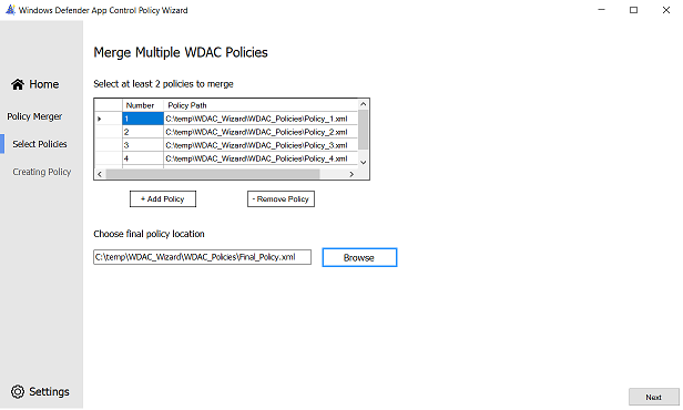 Merging WDAC policies into a final WDAC policy.