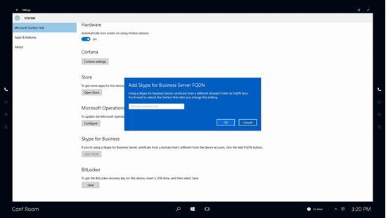 Add Skype for Business FQDN to Settings
