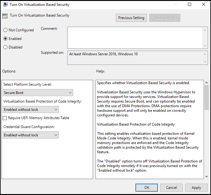 Group Policy, Turn On Virtualization Based Security