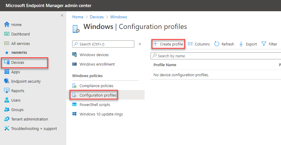 Create device configuration profile