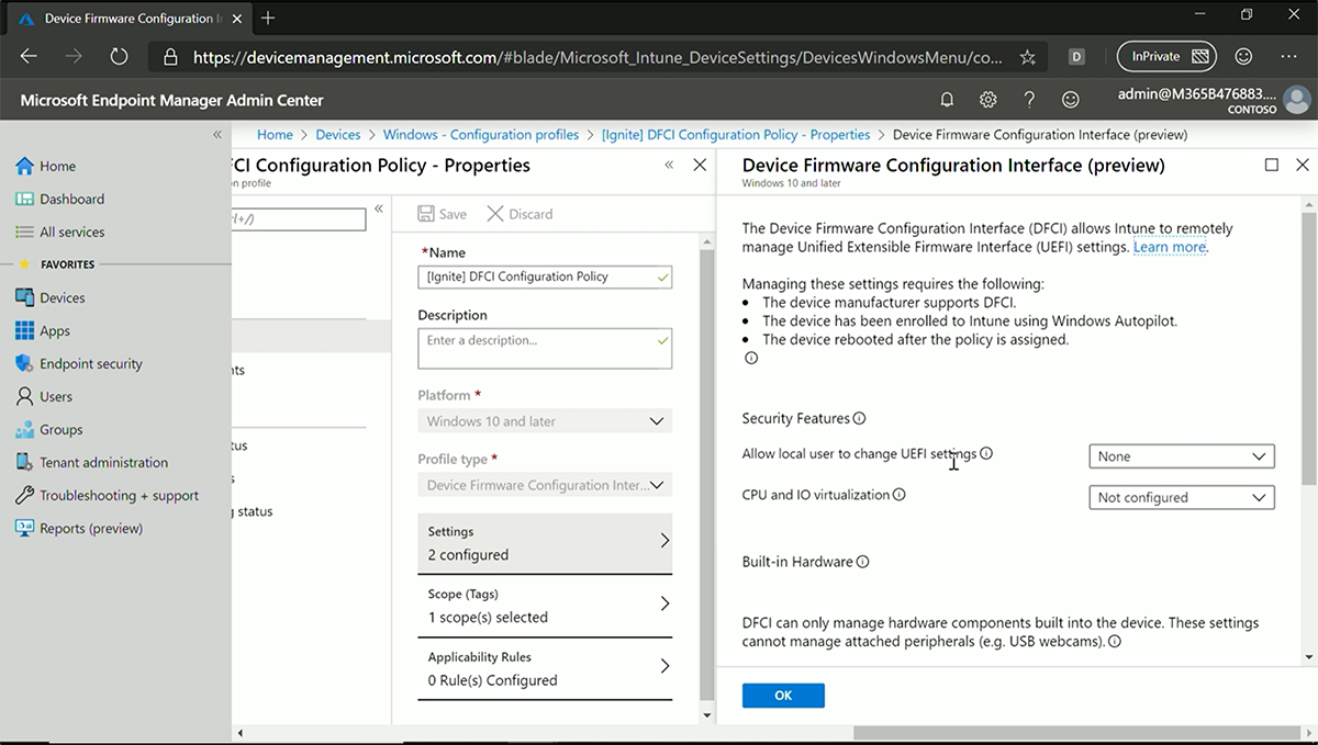 Configure DFCI settings