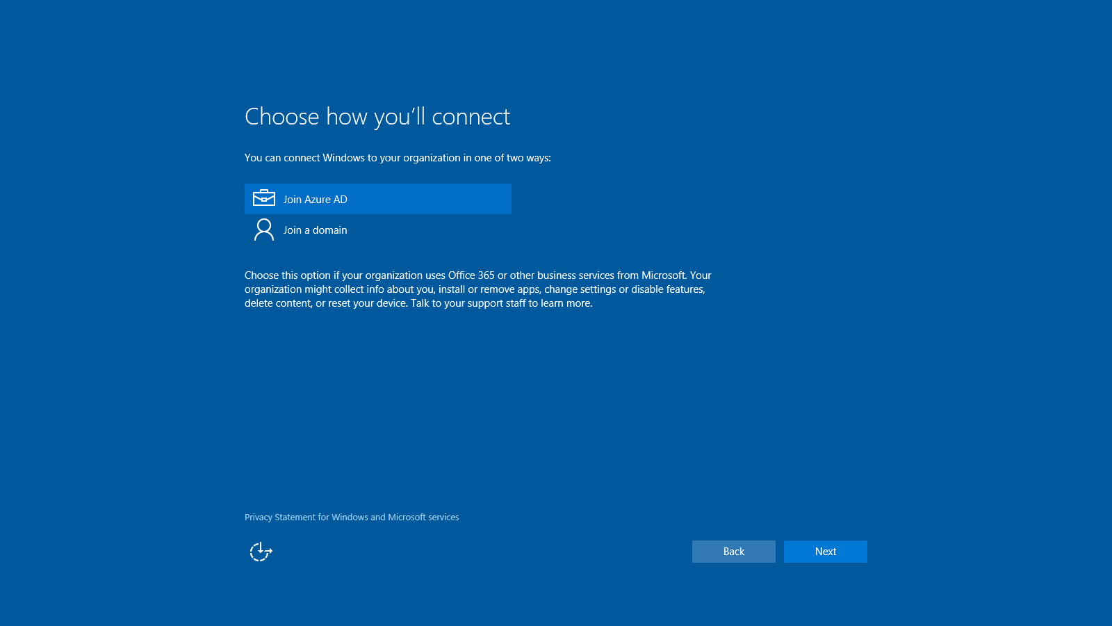 Choose how you'll connect - page in Windows 10 setup