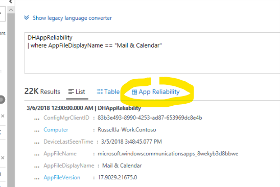 Click app reliability tab