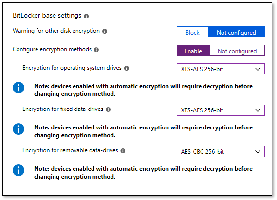 BitLocker encryption settings