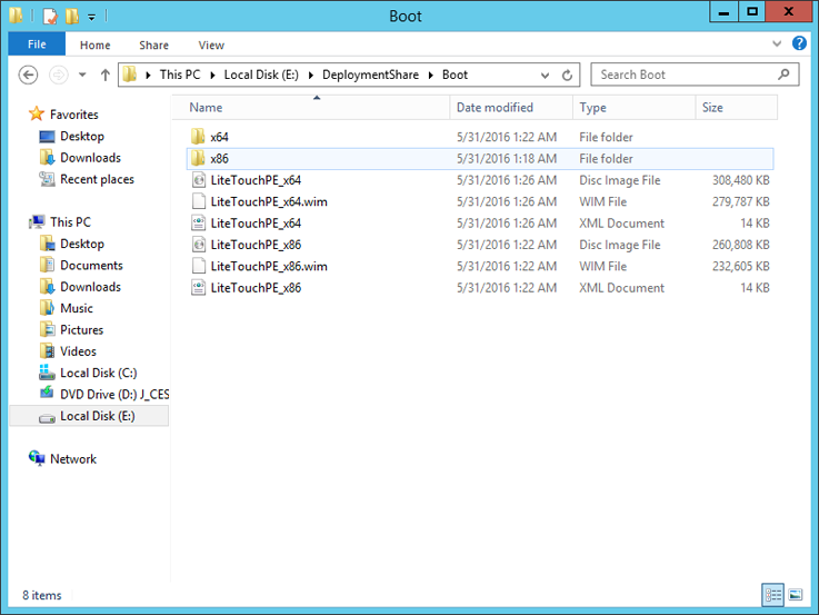 Boot images in the Boot folder after Update Deployment Share Wizard completes