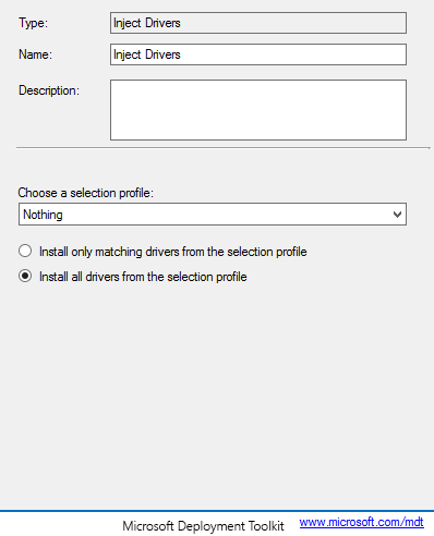 Configure deployment task sequence not to choose the drivers to inject into Windows