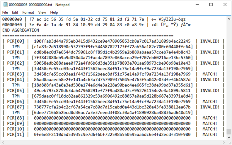 View of NotePad that shows the PCR information at the end of the text file