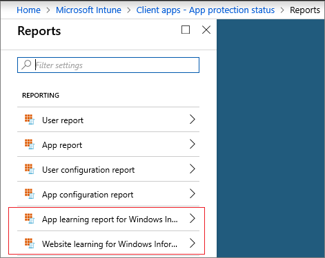 Image showing the UI with for app and website learning reports