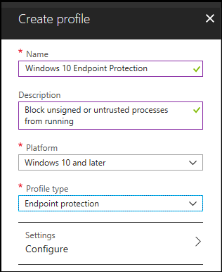 Create endpoint protection profile