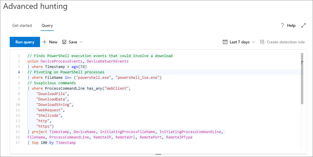 Image of Microsoft Defender ATP advanced hunting query