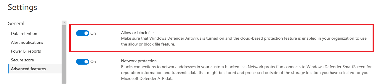 Image of advanced settings for block file feature