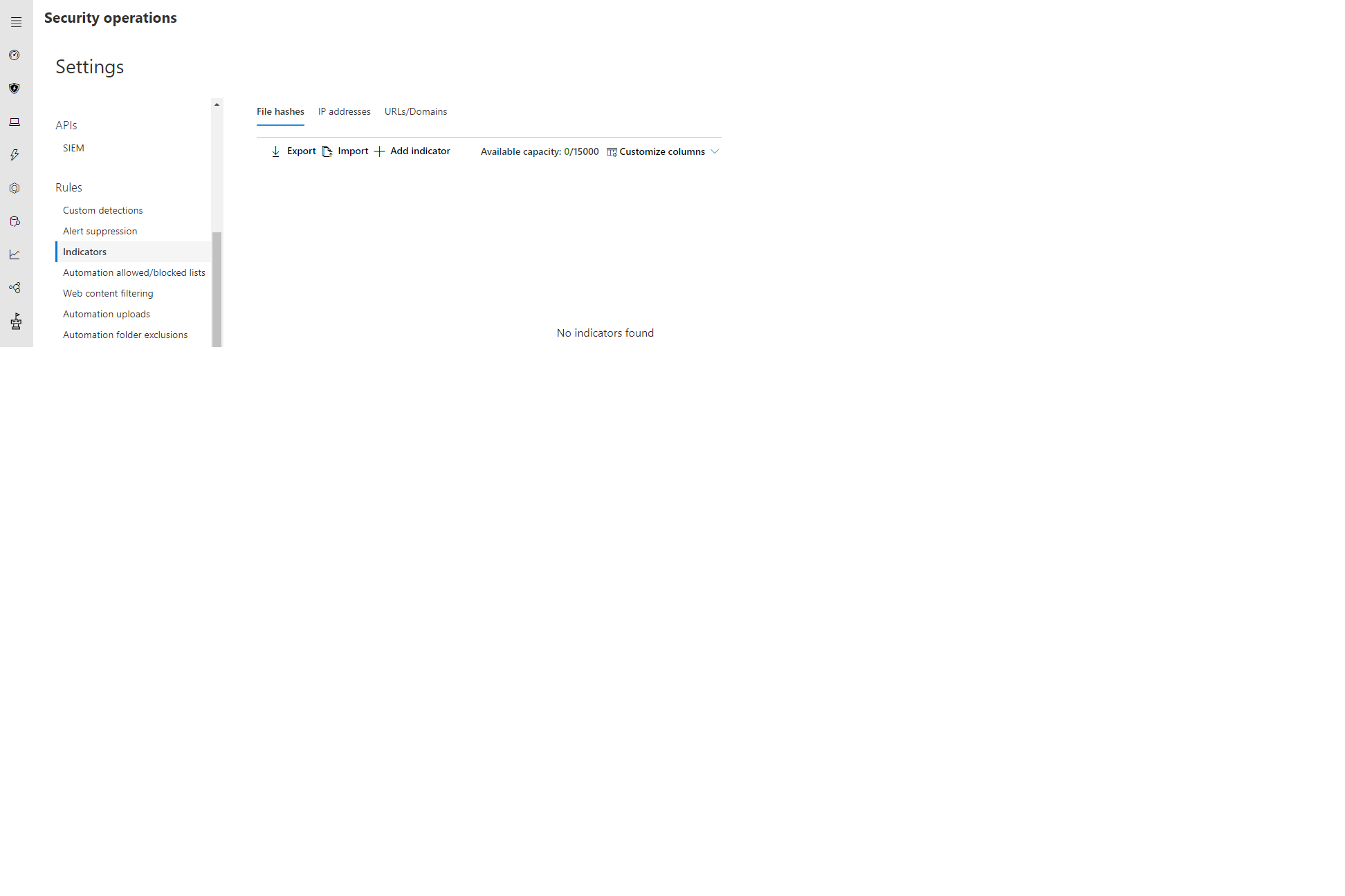 Image of indicators settings page