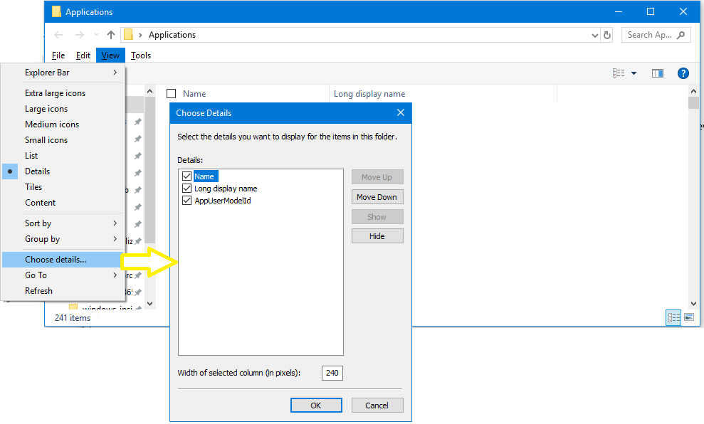 Image of the Choose Details options