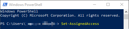 PowerShell windows displaying Set-AssignedAccess cmdlet
