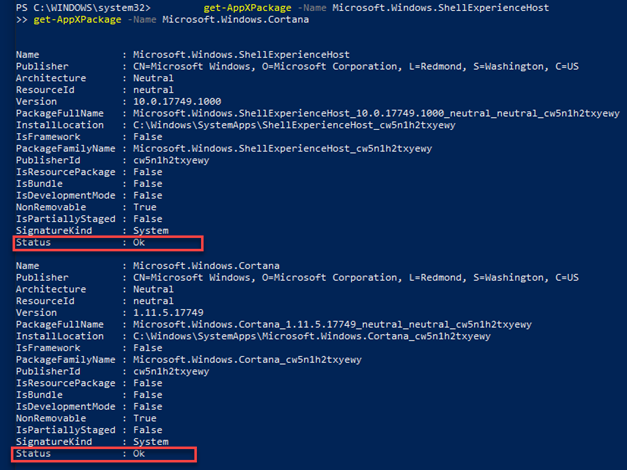 Example of output from cmdlets