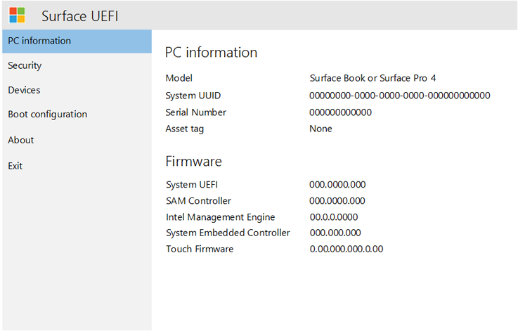 System information and firmware version information