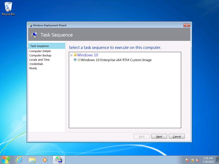 Start the computer refresh from the running Windows 7 client