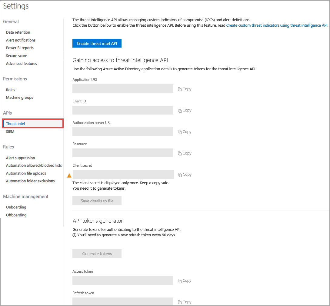 Image of threat intel API menu
