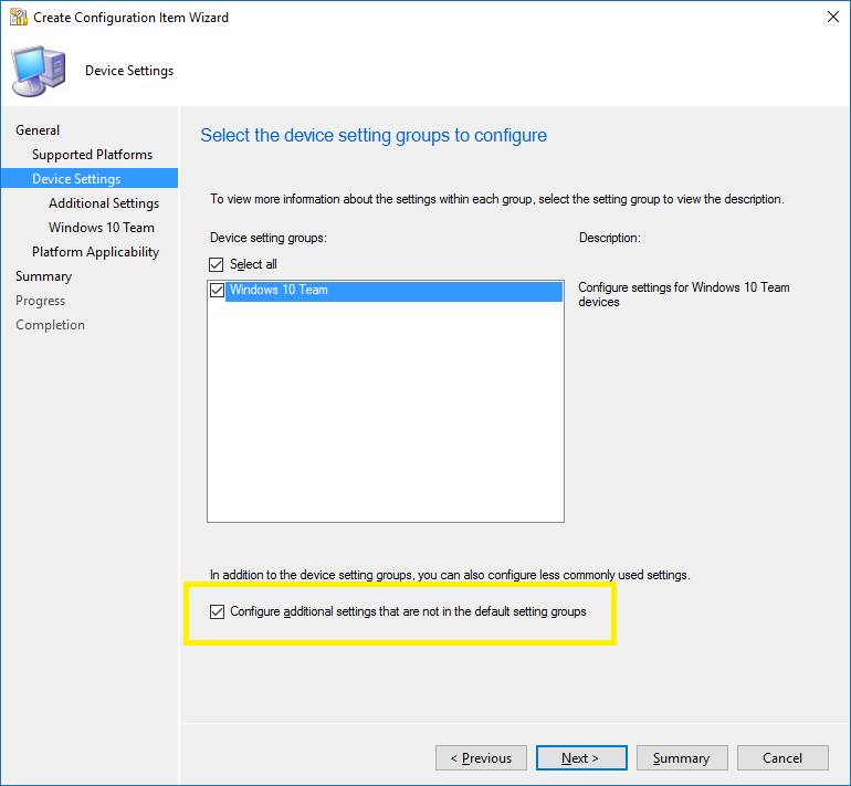 additional settings