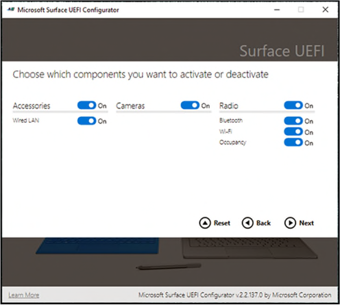 Surface Hub UEFI settings