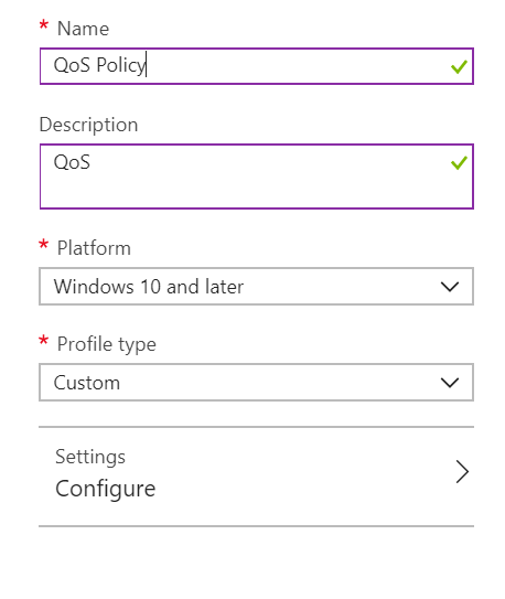 Screenshot of custom policy creation dialog in Intune