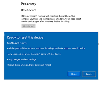 Reset and recovery for Surface Hub 2S