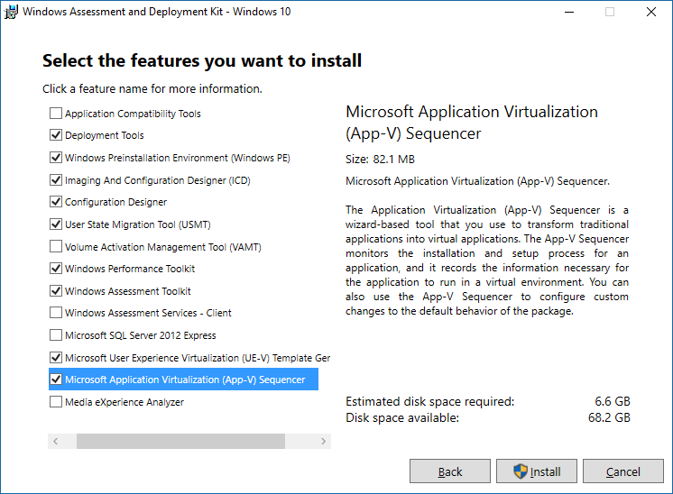 Selecting APP-V features in ADK