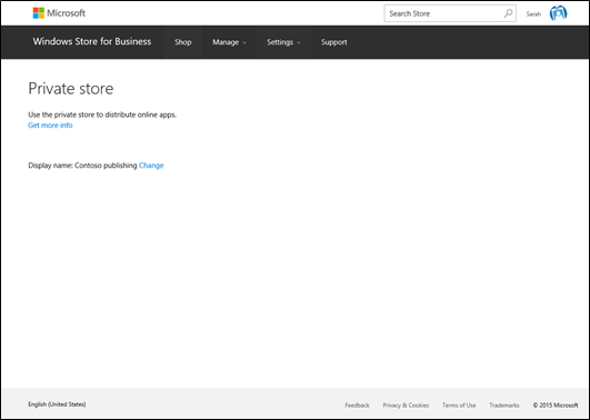Image showing Private store page in Windows Store for Business.
